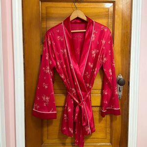 Vintage Barad & Co Red Floral Nylon Short Robe Women’s Medium